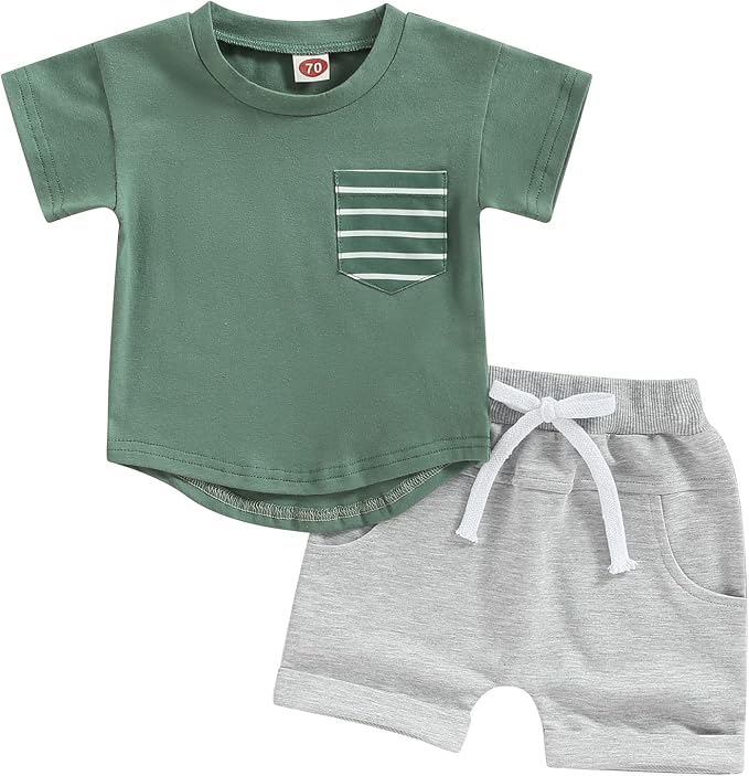 Rtnnsbbfcm Newborn Baby Boy Summer Clothes Short Sleeve Color Block Front by Rtnnsbbfcm