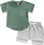 Rtnnsbbfcm Newborn Baby Boy Summer Clothes Short Sleeve Color Block Front by Rtnnsbbfcm