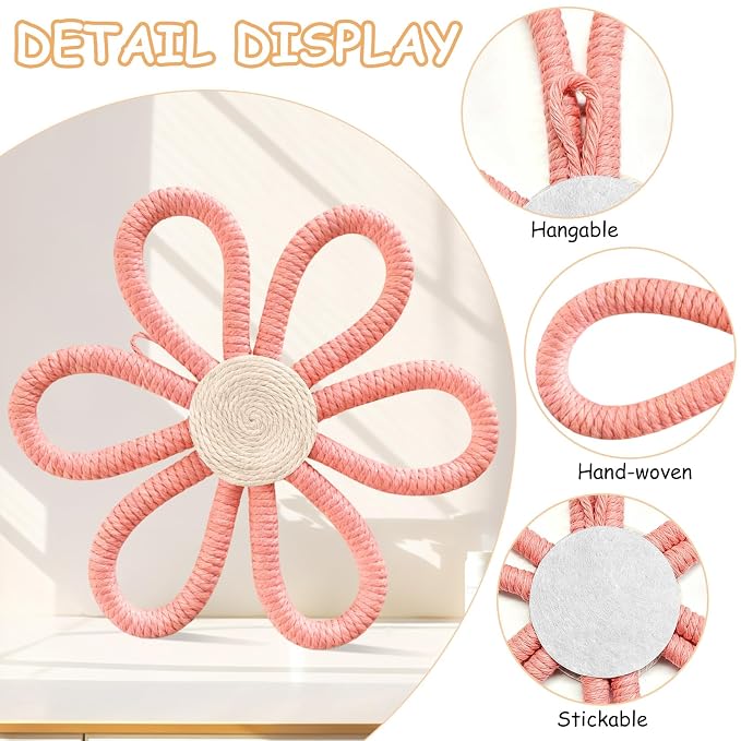6Pcs Boho Nursery Decor, Daisy Flower Woven Macrame Wall Hanging 3 Sizes - Image 5