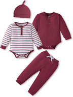 NZRVAWS Newborn Baby Boy Clothes Long Sleeve Romper Pant Set Hat 2-Pack Infant by NZRVAWS