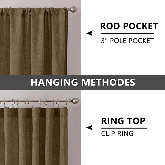 Tollpiz Linen Tier Curtain Rod Pocket Semi Sheer Half Kitchen Curtains Burlap - Image 5