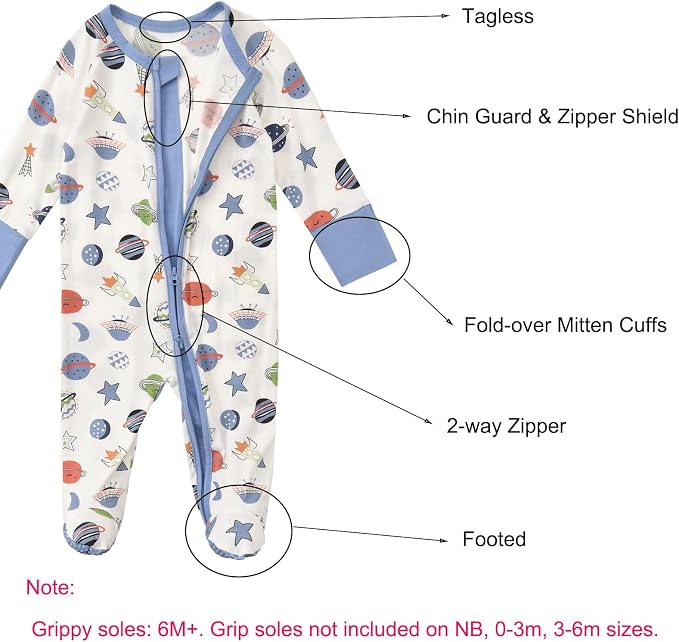 Baby Footed Pajamas with Mittens Rayon from Bamboo 2pcs Newborn Infant 2-way - Image 2