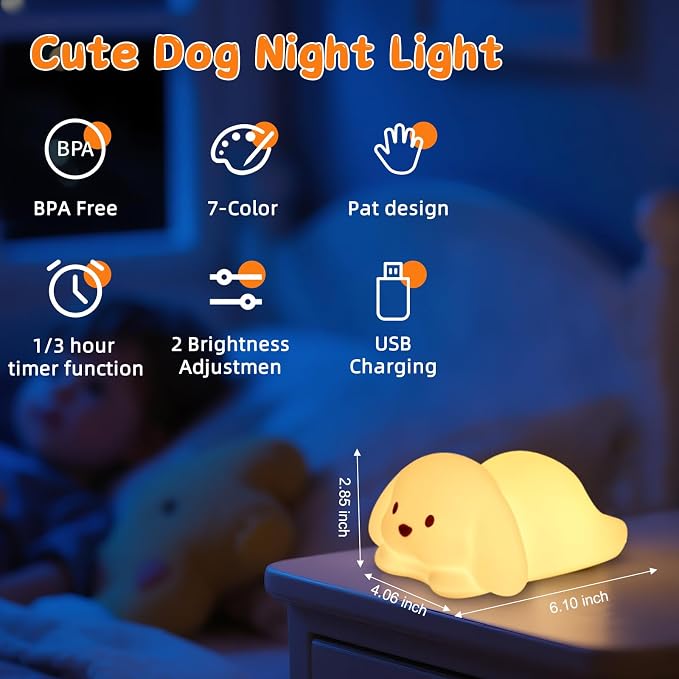 Tremdwoto Dog Night Light for Kids, Cute 7 Colorful Night Light Baby Girl - Image 3