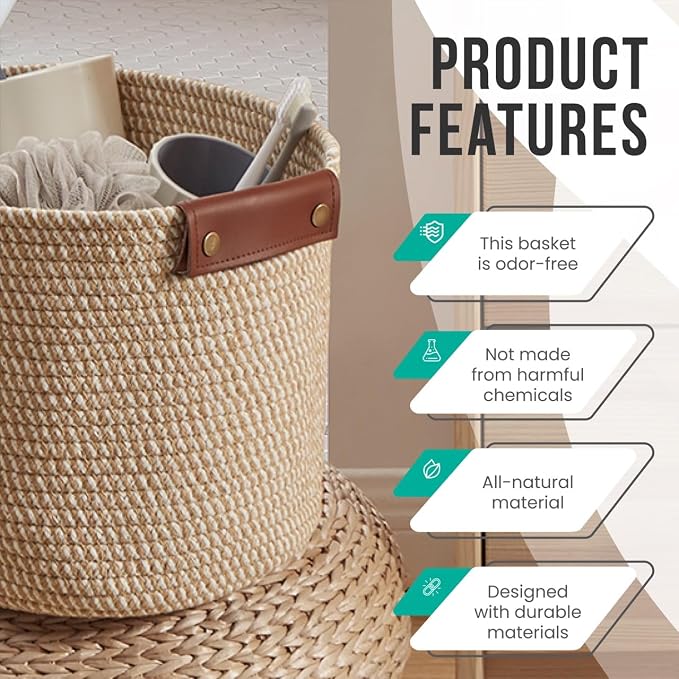 3 Pack Cotton Rope Storage Basket Woven Shelf Bin - Image 6