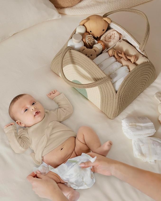 Blissful Diary Baby Diaper Caddy Organizer, Cotton Rope Diaper Caddy Basket - Image 3