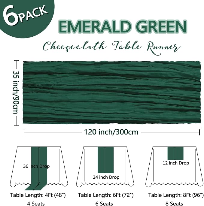 6 Pack Christmas Table Runner Emerald Green Cheesecloth 10Ft Gauze Cheese Cloth - Image 2
