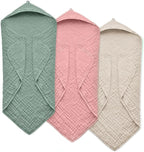 Hooded Baby Towels for Newborn, 35x35 Inch 3 Pack 100% Muslin Cotton Baby Bath by EveryNewMothersChoice