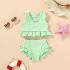 HAPPYMA Baby Swimsuit Toddler Girl Bathing Suit Summer Solid Color Bikini Set - Image 2