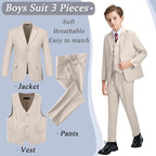 Boys' 3 Piece Suit Set with Suit Jacket, Formal Tuxedos Slim Fit Ring Bearer - Image 2