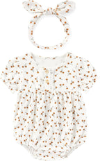 Newborn Baby Girl Clothes Cotton Bubble Romper Floral Short Sleeve Bodysuit 3 - Image 2