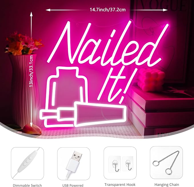 Nailed It! Neon Sign for Wall Decor，Nail Salon Decor for Wall, Nail Room Decor - Image 3