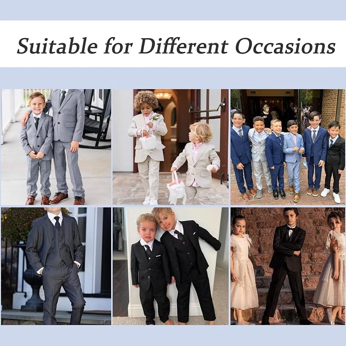Boys' 3 Piece Suit Set with Suit Jacket, Formal Tuxedos Slim Fit Ring Bearer - Image 6