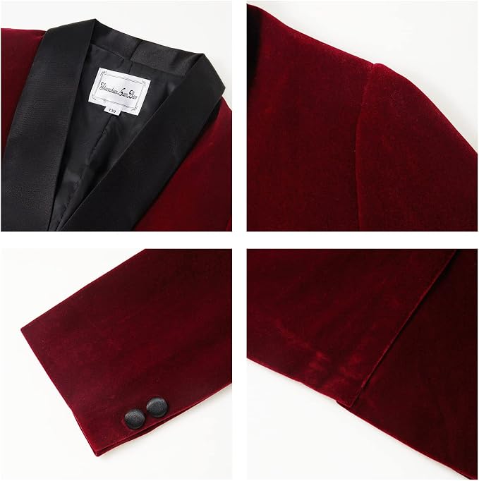 Boys Tuxedo Suit 3 Pieces Kids Formal Slim Fit Velvet Suits Set - Image 5
