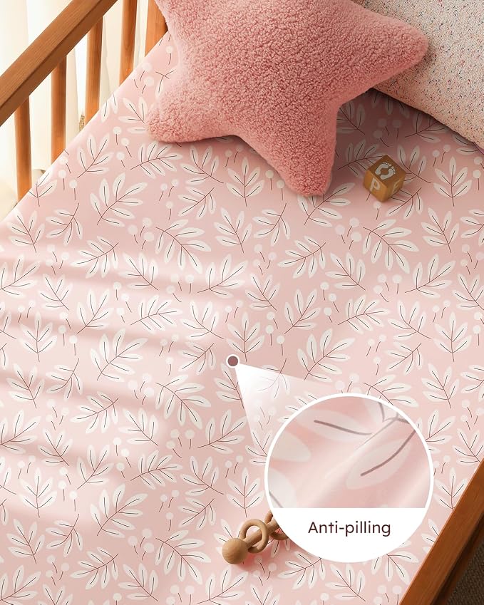 Baby Crib Sheets for Boys Girls, Breathable Soft Microfiber Baby Sheet Pink - Image 4
