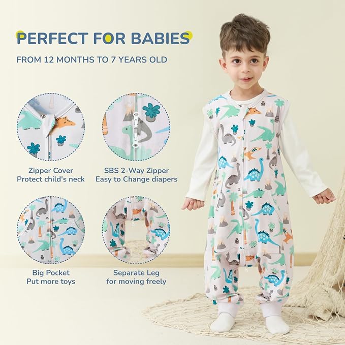 WONDAY Baby Sleep Sack with Feet, Toddler Wearable Blanket with Leg 0.5 Tog - Image 2