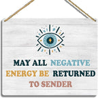 Evil Eye Decor Wooden Hanging Plaque, May All Negative Energy Be Returned to by sahjzk