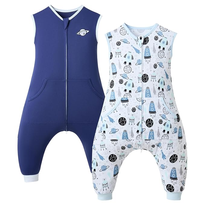 2 Pack Sleep Sack with Legs, Baby Wearable Blanket, 0.5 TOG Toddler Sleeping by WONDAY
