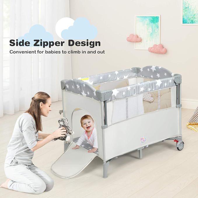 BABY JOY 5-in-1 Pack and Play, Portable Baby Bedside Sleeper - Image 4