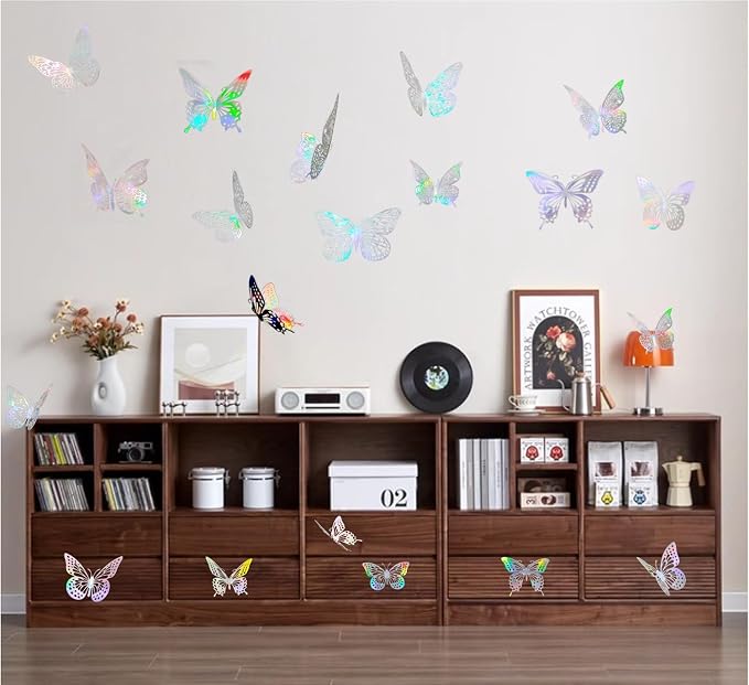 48 Pcs Rainbow Silver Butterfly Decorations, 4 Styles 3 Sizes, Butterflies Wall - Image 4