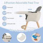 BABY JOY Baby High Chair, 3-in-1 Convertible Wooden Highchair - Image 3