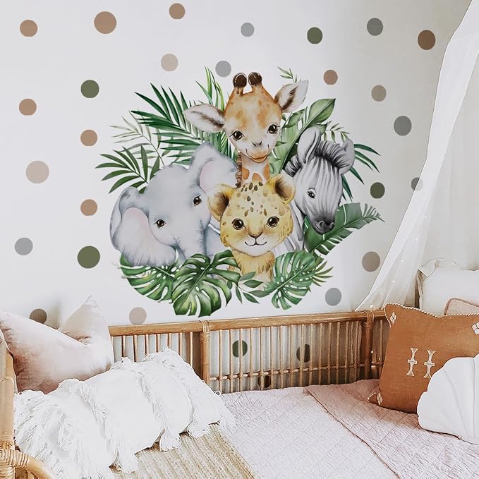 37.95x33.13 Inch Watercolor Jungle Animal Wall Decal Forest Animal Tiger - Image 4