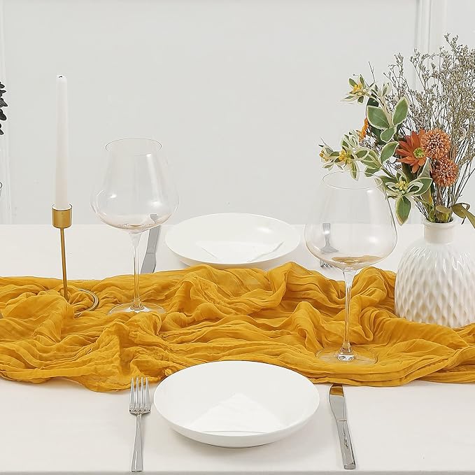 DOLOPL Mustard Yellow Cheesecloth Table Runner 13.3ft Boho Gauze Cheese Cloth - Image 3