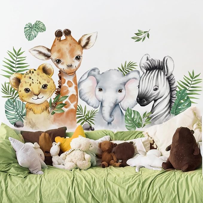 52.51x23.62 Inch Watercolor Jungle Animal Wall Decals Safari Forest Animal Wall - Image 2