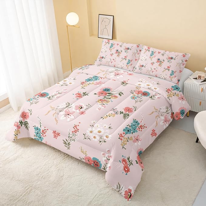 QOOMO Floral Comforter Set, Queen Size, Printed Comforter - Image 3