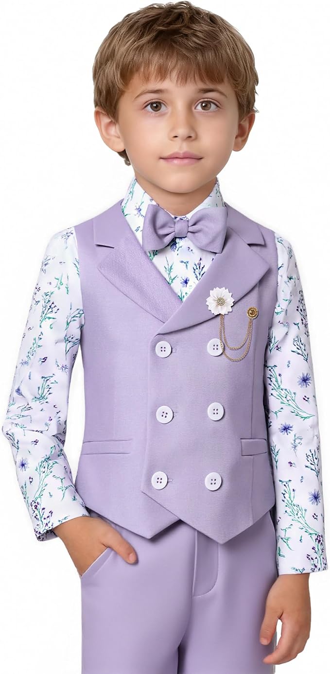 DISAUR Boys Suits Toddler Tuxedo Suit Wedding Ring Bearer Outfit Vest Pants - Image 5
