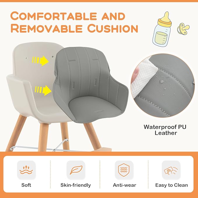 BABY JOY Convertible Baby High Chair, 3 in 1 Wooden Highchair/Booster/Chair - Image 7