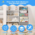 4 Tier Kids Wooden Bookshelf, 5 Layer Sling Toddler Bookcase, Baby Storage Book - Image 6