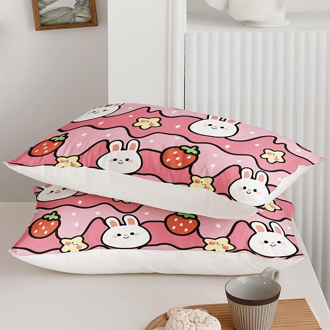 QOOMO Kawaii Rabbit Comforter, Strawberry Rabbit Comforter Set - Image 6