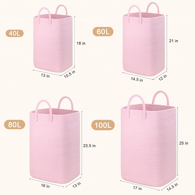 Laundry Basket, Woven Cotton Rope Laundry Hamper, 60L Versatile Storage - Image 3