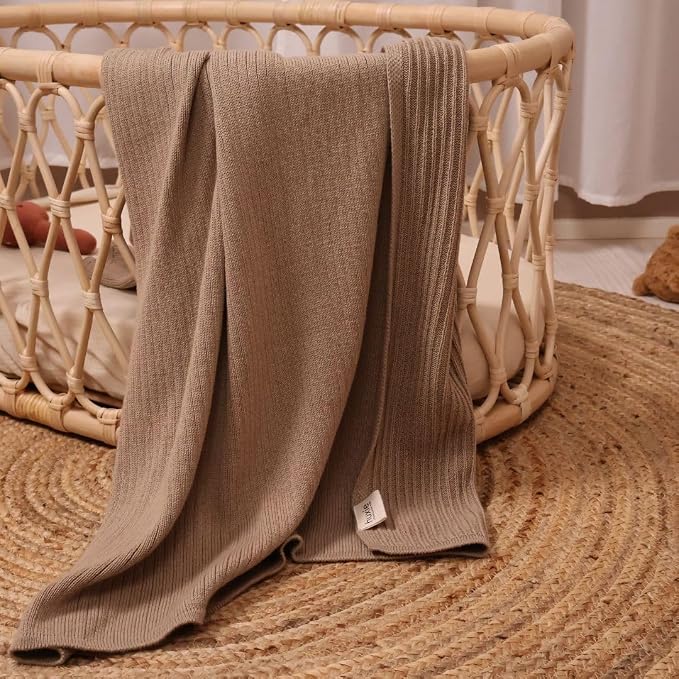 Knitted Organic Cotton Baby Blanket- Swaddle Blanket - Image 5