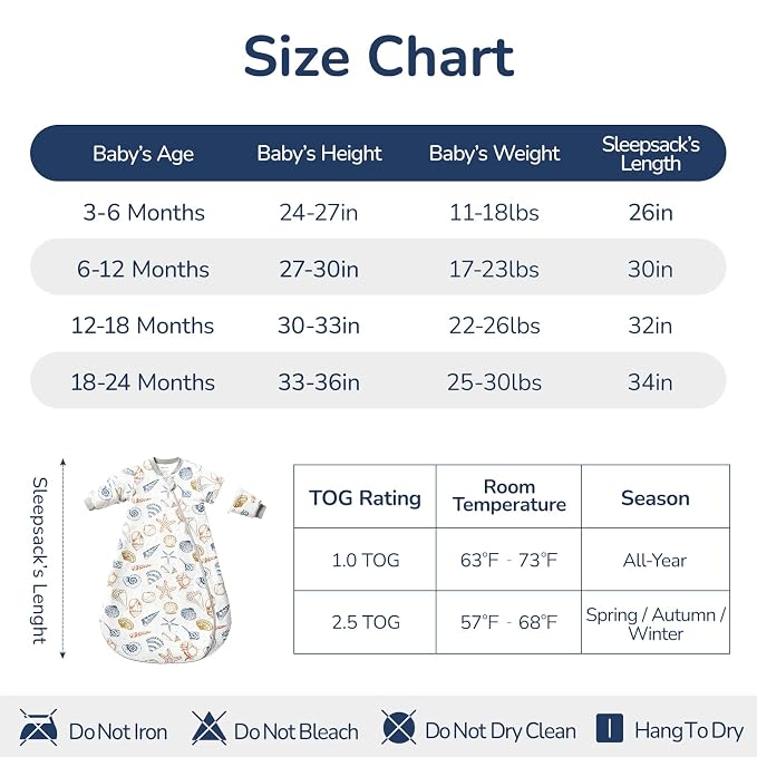 Baby Sleep Sack 3-6 Months, Cotton Detachable Long Sleeve Sleep Sack, 1.0 Tog - Image 7