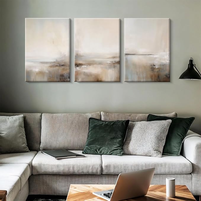 Beige Brown Abstract Wall Art Vintage Landscape Canvas Wall Decor Moody Neutral - Image 3