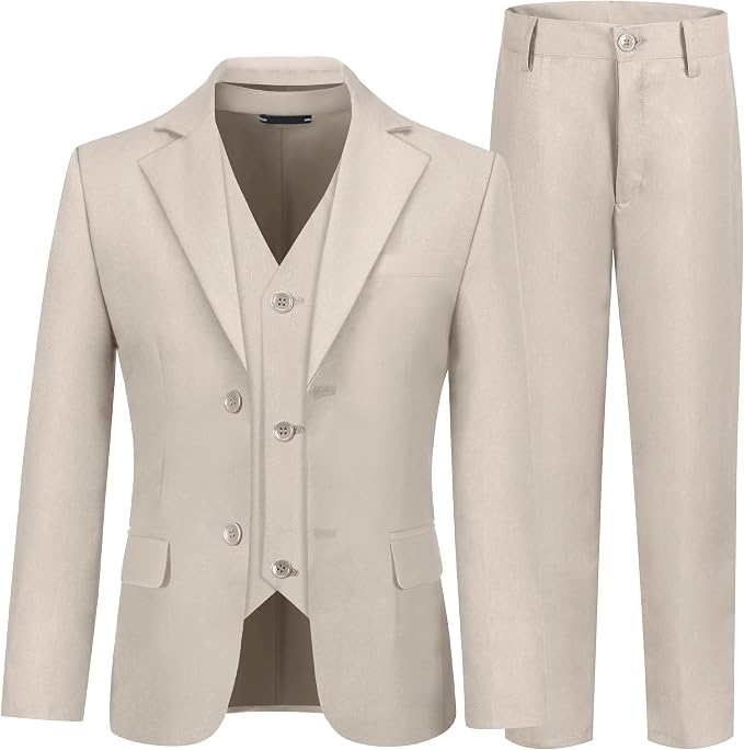 Boys' 3 Piece Suit Set with Suit Jacket, Formal Tuxedos Slim Fit Ring Bearer by Hipfun