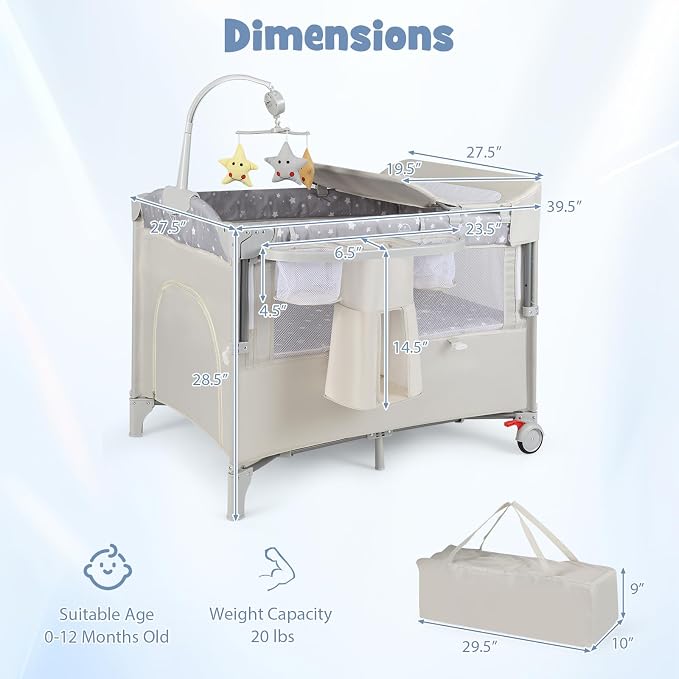 BABY JOY 5-in-1 Pack and Play, Portable Baby Bedside Sleeper - Image 7