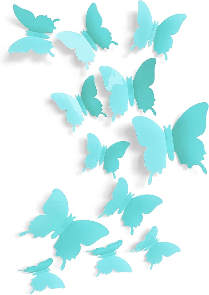 Cute Blue Butterfly Wall Decor 24 pcs, Girls Room Wall Decals, Teal Aesthetic by Artivo