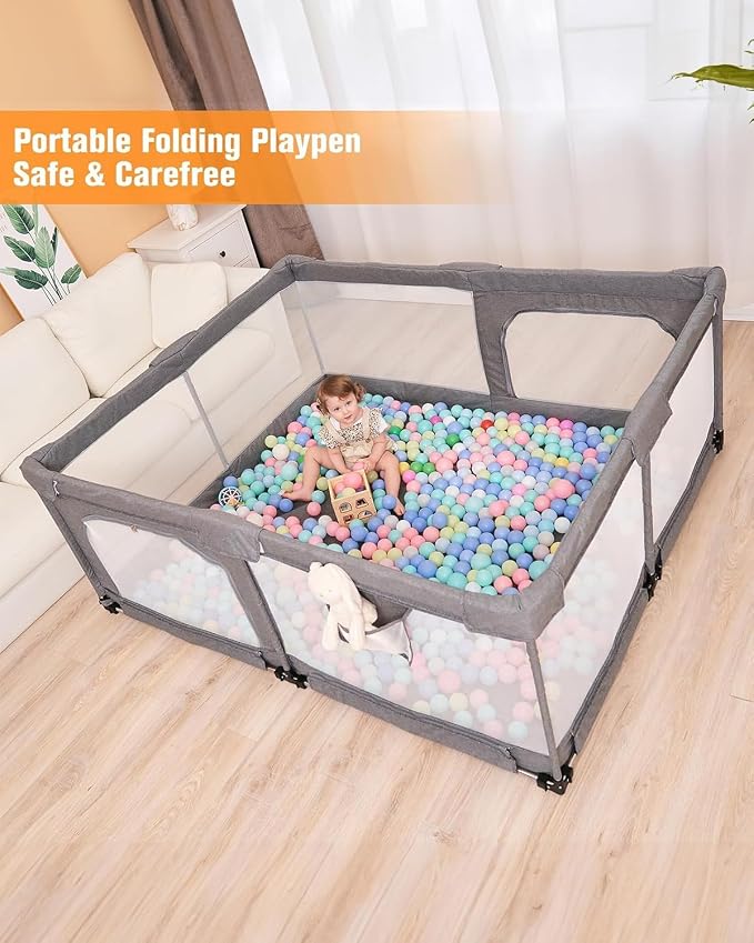 Foldable Baby Playpen with Gate, Extra Large Collapsible Play Yard - Image 3
