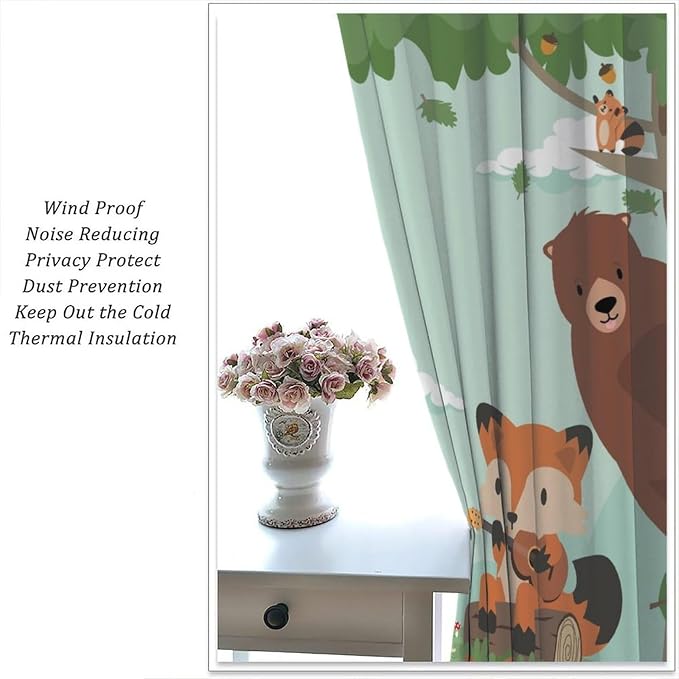 Forest Animals Curtains Colorful Forest Cartoon Cute Fox Bear Giraffe - Image 5