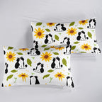 QOOMO Kawaii Cat Comforter Full Size, Sunflower Cat Comforter Set - Image 6