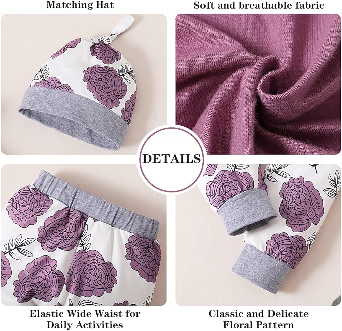 Renotemy Newborn Baby Girl Clothes Outfits Infant Romper Ruffle Floral Pants - Image 5