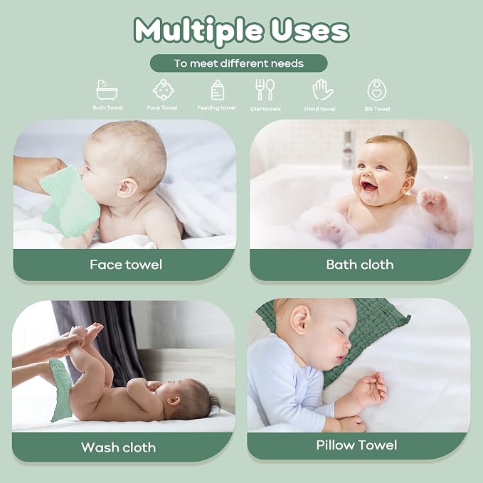 Yoofoss Muslin Baby Washcloths 100% Organic Cotton Face Towels 6 Pack Wash - Image 4