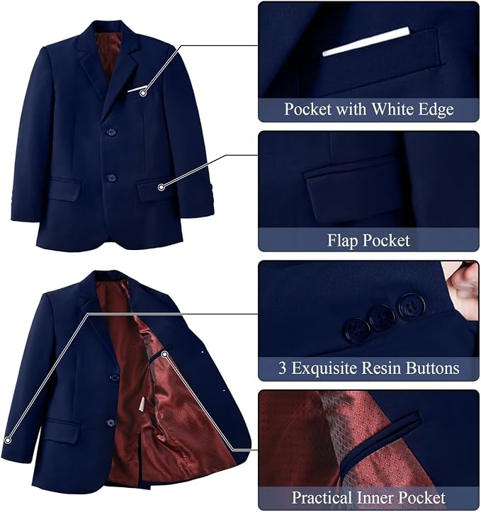 Boy's Suit Formal Slim Fit 5 Pieces Suit Set Blazer Vest Pants - Image 3