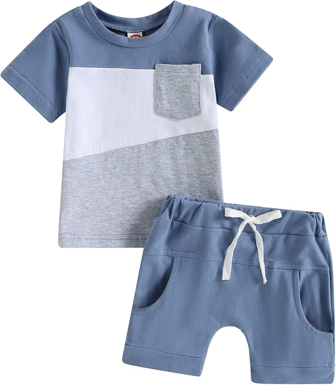Rtnnsbbfcm Newborn Baby Boy Summer Clothes Short Sleeve Color Block Front by Rtnnsbbfcm