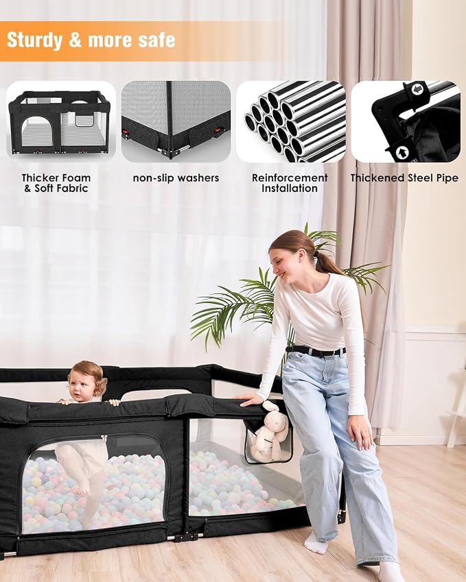 Foldable Baby Playpen with Gate, Extra Large Collapsible Play Yard - Image 6