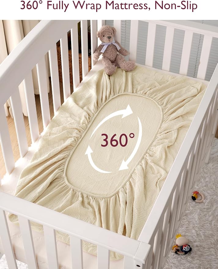 Momcozy Muslin Mini Crib Sheets Fitted - Image 6
