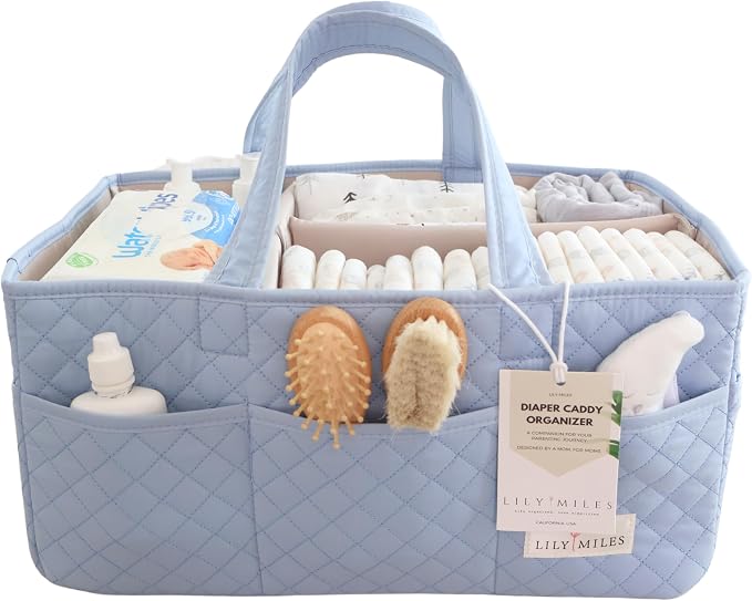 Lily Miles Baby Diaper Caddy Organizer, Quilted Nursery Storage Organizer by LilyMiles
