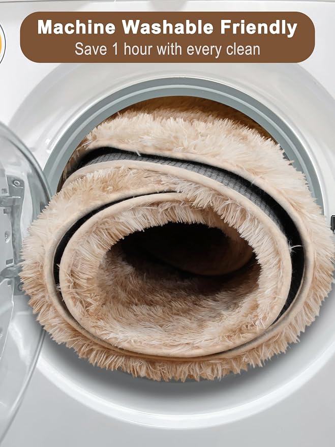 ONASAR Tie-Dye Beige Round Area Rugs 5ft, Soft Bedroom Circle Rug Floor Mats - Image 6